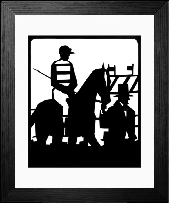 Framed Print : Silhouette of jockey on horseback at races Framed Print : Silhouette of jockey on horseback at races
