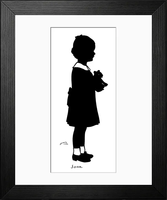 Framed Print : Silhouette of a girl with a toy animal Framed Print : Silhouette of a girl with a toy animal