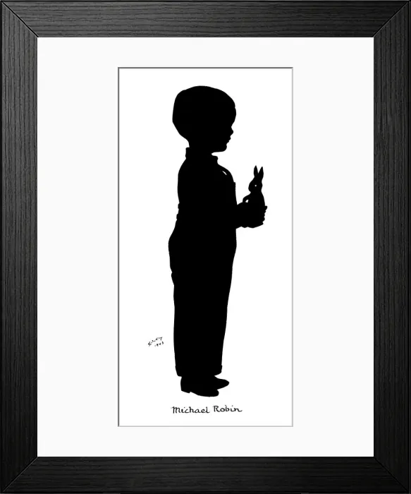 Framed Print : Silhouette of boy with toy rabbit Framed Print : Silhouette of boy with toy rabbit