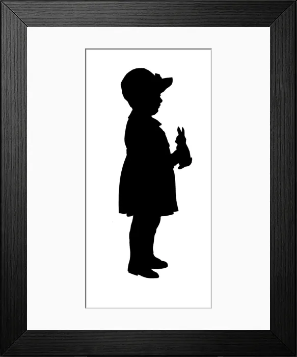 Framed Print : Silhouette of boy with toy rabbit Framed Print : Silhouette of boy with toy rabbit