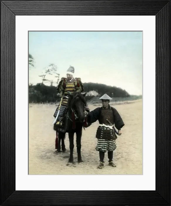 Framed Print : Samurai and attendant (actors), Japan Framed Print : Samurai and attendant (actors), Japan