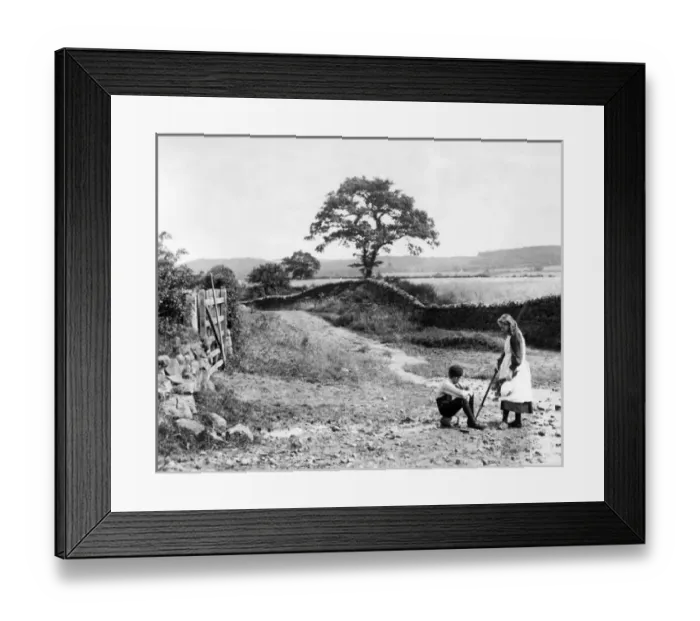 Framed Print : Children on a road near Hexham, Northumberland Framed Print : Children on a road near Hexham, Northumberland