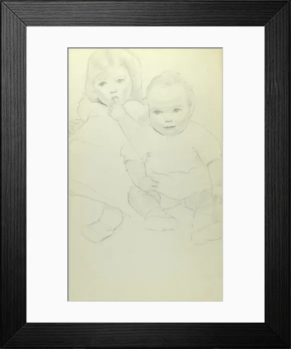 Framed Print : Pencil sketch of two children Framed Print : Pencil sketch of two children
