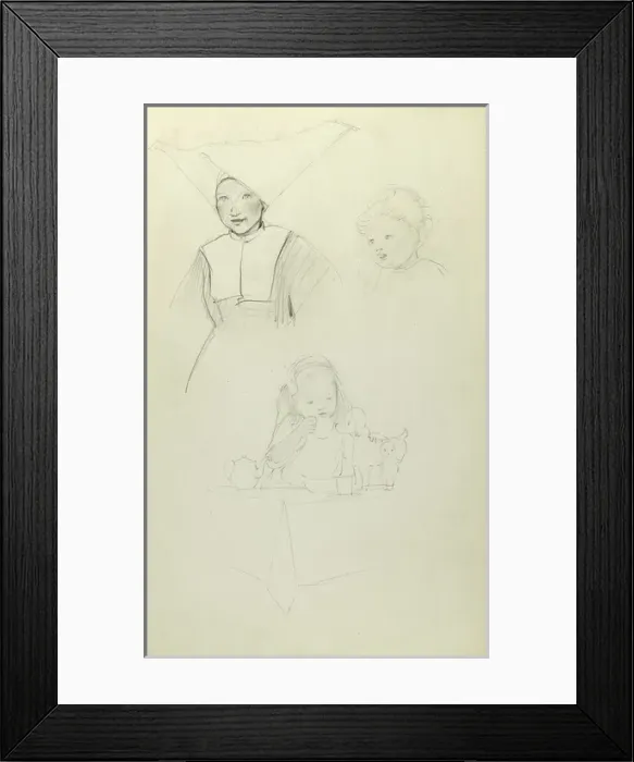 Framed Print : Pencil sketches of nurse and children Framed Print : Pencil sketches of nurse and children