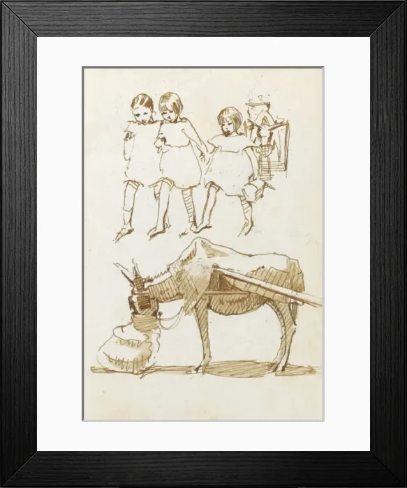 Framed Print : Sketches of children and donkey Framed Print : Sketches of children and donkey
