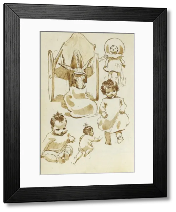 Framed Print : Sketches of children and donkey Framed Print : Sketches of children and donkey