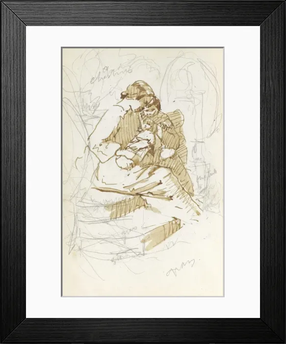 Framed Print : Sketch of mother and two children Framed Print : Sketch of mother and two children