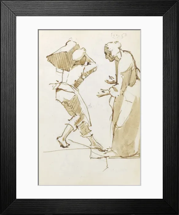 Framed Print : Sketch of workman and old woman Framed Print : Sketch of workman and old woman