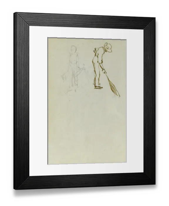 Framed Print : Sketch of man with sweeping brush Framed Print : Sketch of man with sweeping brush