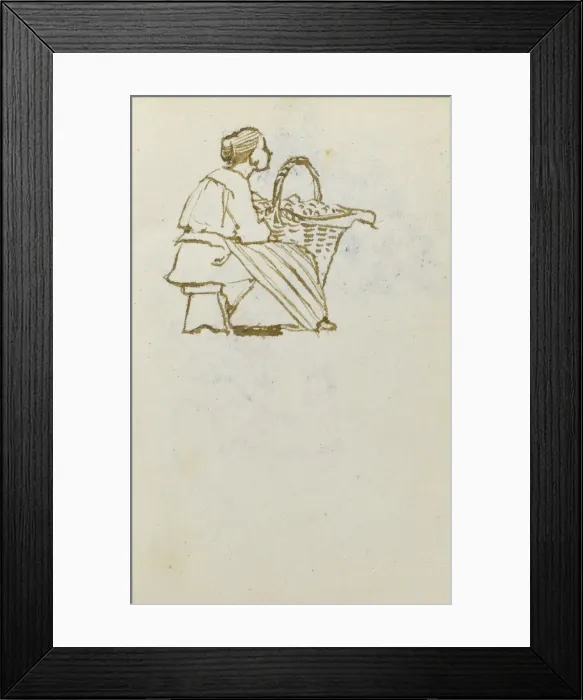 Framed Print : Sketch of market woman with basket Framed Print : Sketch of market woman with basket