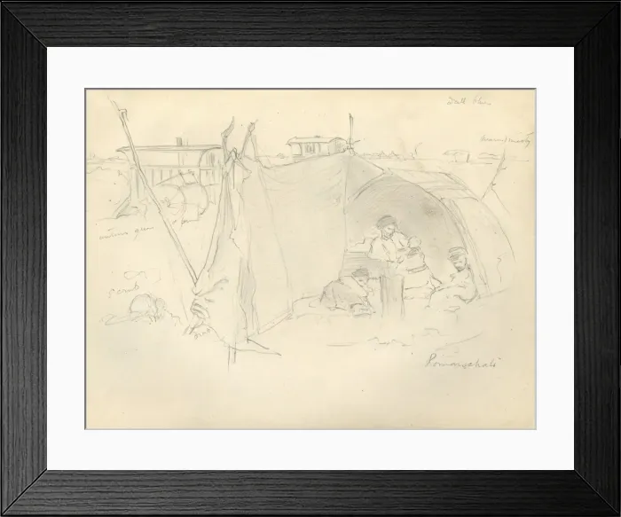 Framed Print : Pencil sketch of family in a tent Framed Print : Pencil sketch of family in a tent
