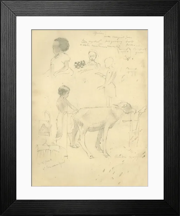 Framed Print : Pencil sketches of children and a dog Framed Print : Pencil sketches of children and a dog