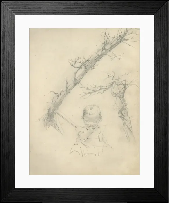 Framed Print : Pencil sketches of toddler and trees Framed Print : Pencil sketches of toddler and trees