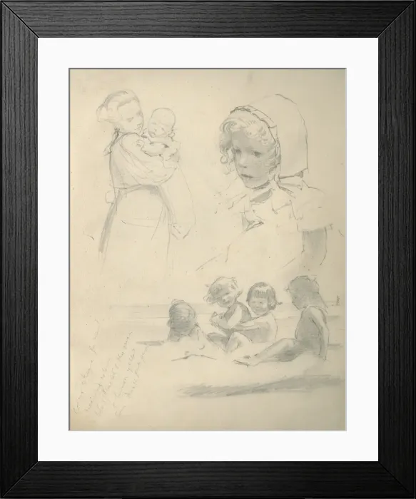 Framed Print : Pencil sketches of children and mother Framed Print : Pencil sketches of children and mother