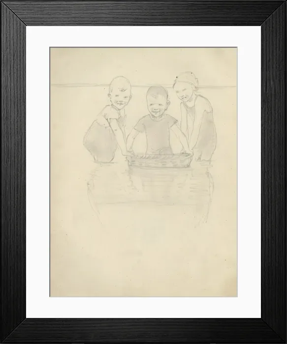 Framed Print : Pencil sketch of three children Framed Print : Pencil sketch of three children