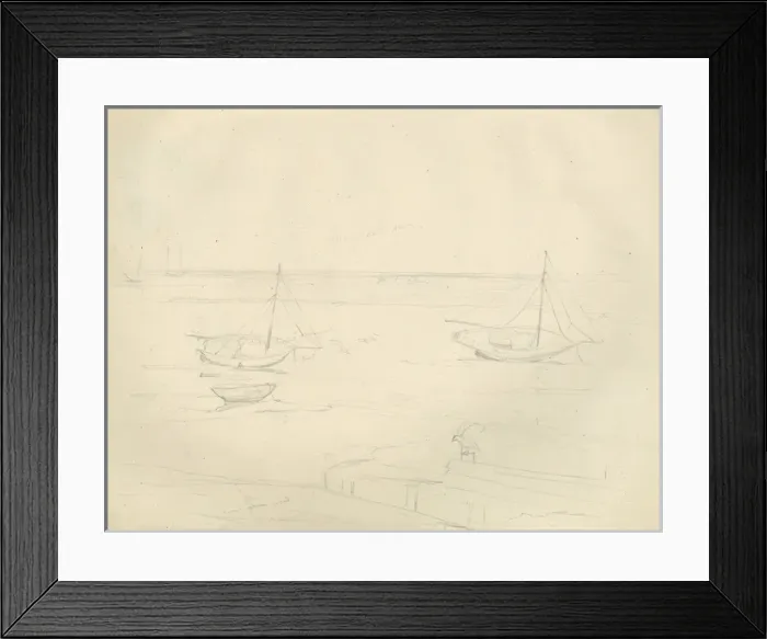 Framed Print : Pencil sketch of boats on the sea Framed Print : Pencil sketch of boats on the sea