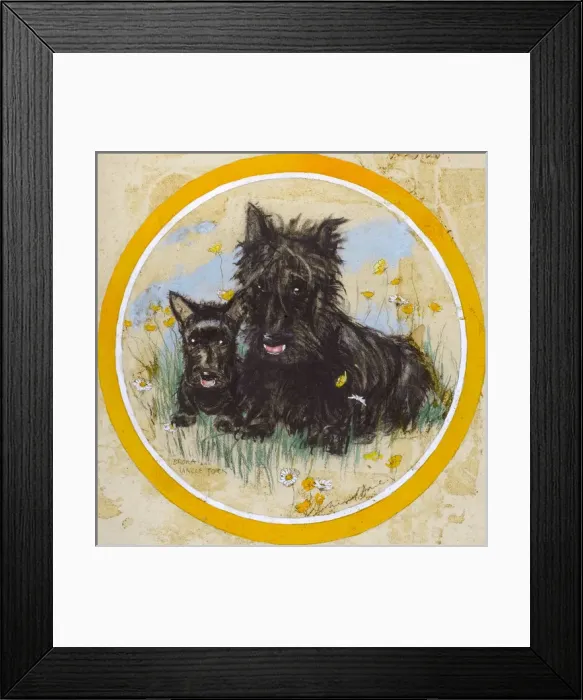 Framed Print : Two Scots terriers by Muriel Dawson Framed Print : Two Scots terriers by Muriel Dawson