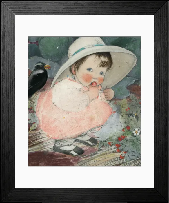 Framed Print : Little girl eating strawberries by Muriel Dawson Framed Print : Little girl eating strawberries by Muriel Dawson