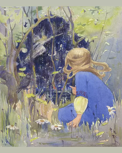 Little girl watching a fairy, by Muriel Dawson