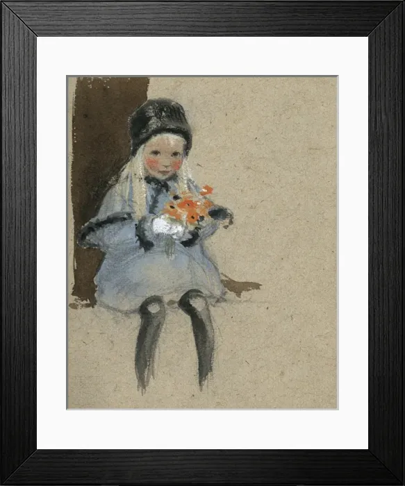 Framed Print : Little girl with orange flowers by Muriel Dawson