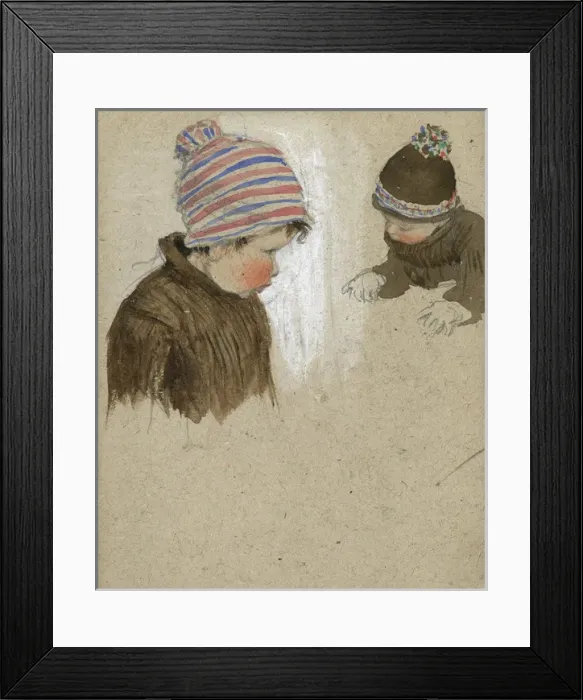Framed Print : Two children in woolly hats by Muriel Dawson Framed Print : Two children in woolly hats by Muriel Dawson