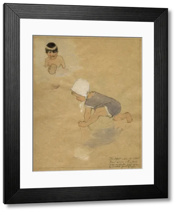 Framed Print : Two children on a beach by Muriel Dawson Framed Print : Two children on a beach by Muriel Dawson
