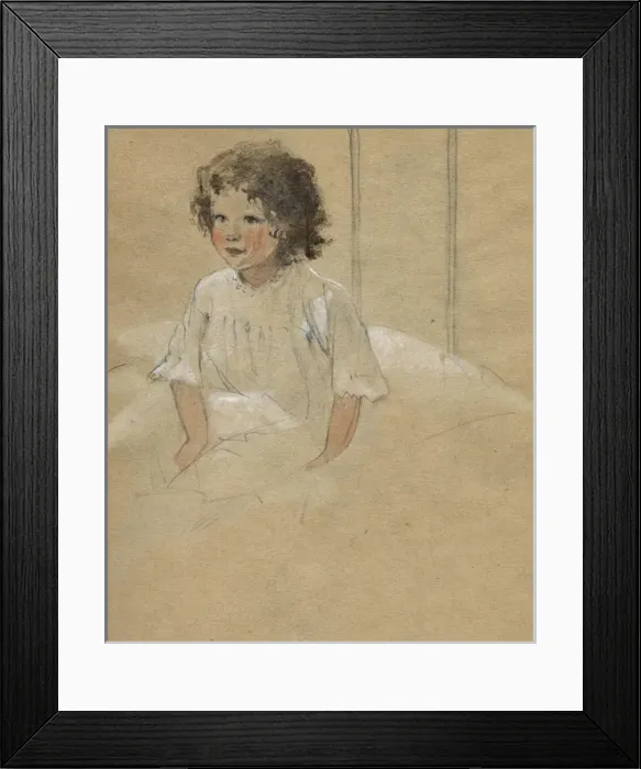 Framed Print : Little girl sitting up in bed, by Muriel Dawson Framed Print : Little girl sitting up in bed, by Muriel Dawson