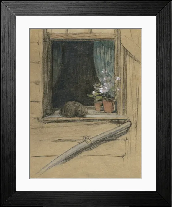 Framed Print : Cat on a windowsill by Muriel Dawson Framed Print : Cat on a windowsill by Muriel Dawson