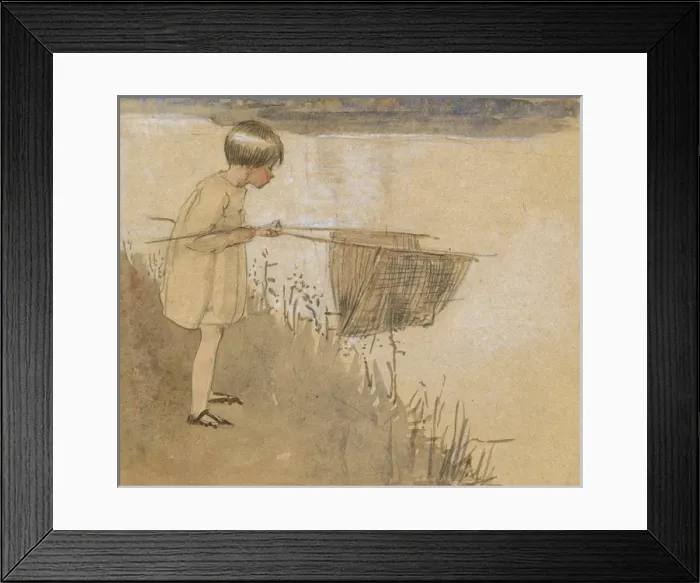 Framed Print : Child with fishing net by Muriel Dawson Framed Print : Child with fishing net by Muriel Dawson