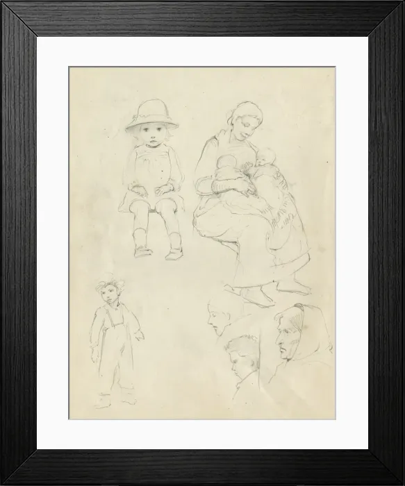 Framed Print : Pencil sketches of women and children Framed Print : Pencil sketches of women and children