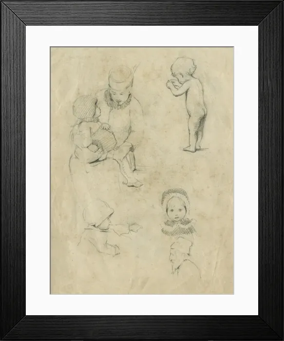 Framed Print : Pencil sketches of adults and children Framed Print : Pencil sketches of adults and children