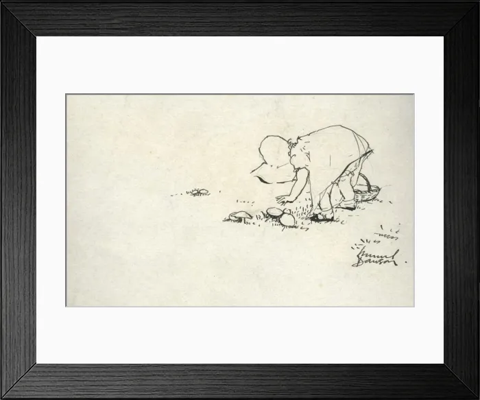 Framed Print : Toddler picking mushrooms by Muriel Dawson Framed Print : Toddler picking mushrooms by Muriel Dawson