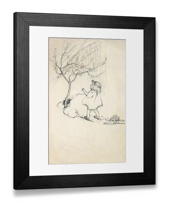 Framed Print : Little girl looking up at a tree Framed Print : Little girl looking up at a tree