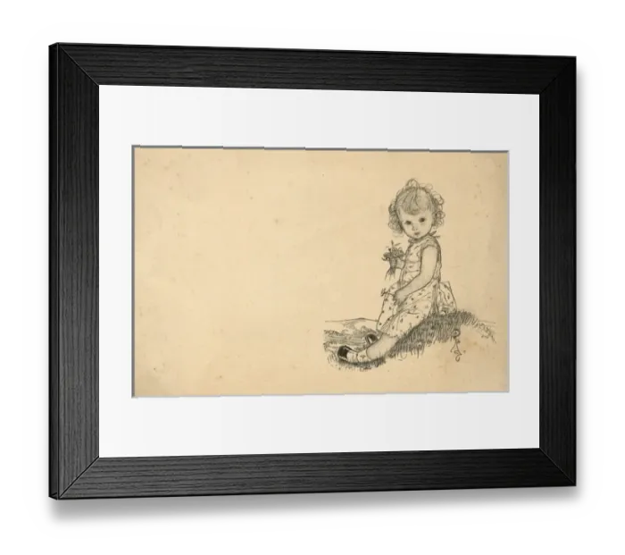Framed Print : Little girl in spotted dress with posy Framed Print : Little girl in spotted dress with posy