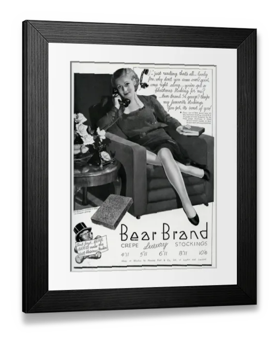 Framed Print : Advert for Stockings by Bear Brand 1934 Framed Print : Advert for Stockings by Bear Brand 1934