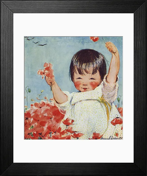 Framed Print : Little girl with red flowers by Muriel Dawson Framed Print : Little girl with red flowers by Muriel Dawson