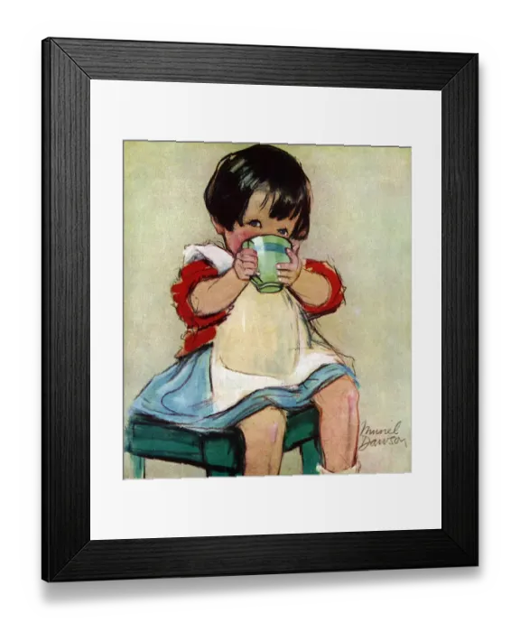 Framed Print : Little girl drinking from a cup by Muriel Dawson Framed Print : Little girl drinking from a cup by Muriel Dawson