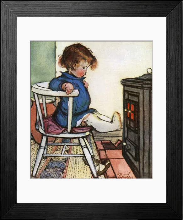 Framed Print : Little girl warming her toes by Muriel Dawson Framed Print : Little girl warming her toes by Muriel Dawson