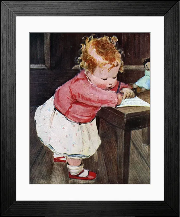 Framed Print : Little girl writing by Muriel Dawson Framed Print : Little girl writing by Muriel Dawson