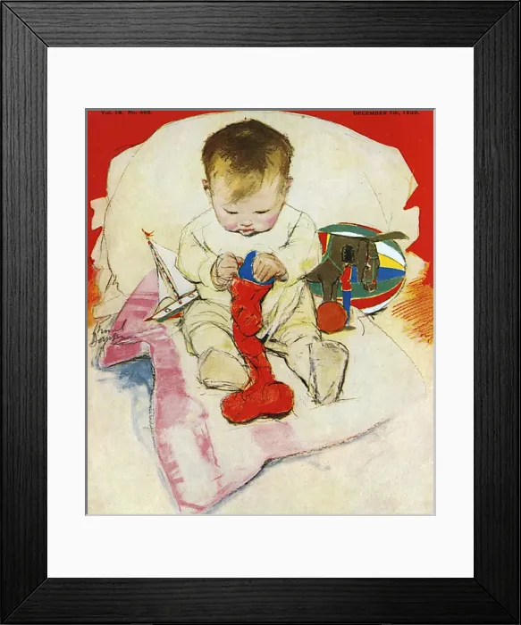 Framed Print : Toddler with Christmas stocking by Muriel Dawson Framed Print : Toddler with Christmas stocking by Muriel Dawson