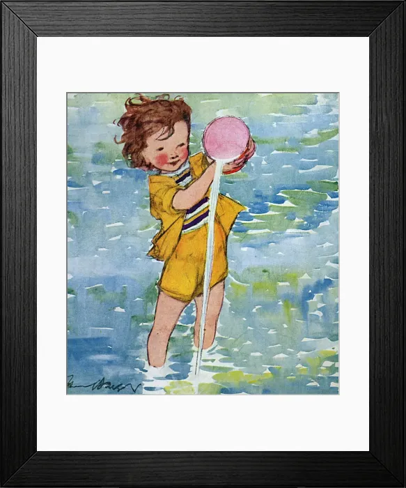 Framed Print : Little girl emptying bucket by Muriel Dawson Framed Print : Little girl emptying bucket by Muriel Dawson
