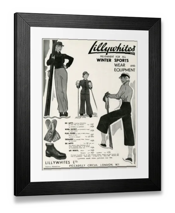 Framed Print : Advert for Lillywhites skiwear 1933 Framed Print : Advert for Lillywhites skiwear 1933