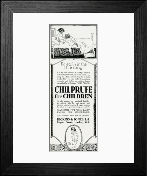 Framed Print : Advert for Chilprufe pure wool children clothes 1923 Framed Print : Advert for Chilprufe pure wool children clothes 1923