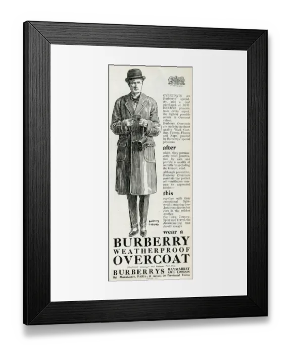 Framed Print : Advert for Burberry waterproof overcoats 1923 Framed Print : Advert for Burberry waterproof overcoats 1923