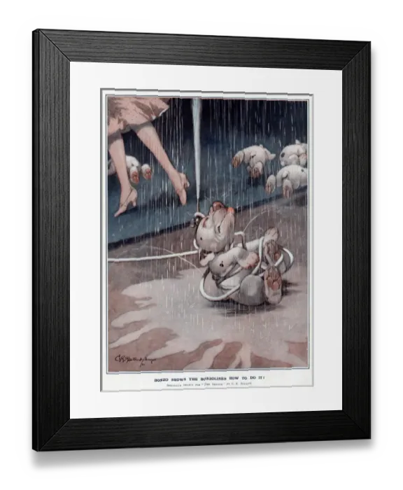 Framed Print : Bonzo shows the Bonzolines how to do it! by George Studdy Framed Print : Bonzo shows the Bonzolines how to do it! by George Studdy