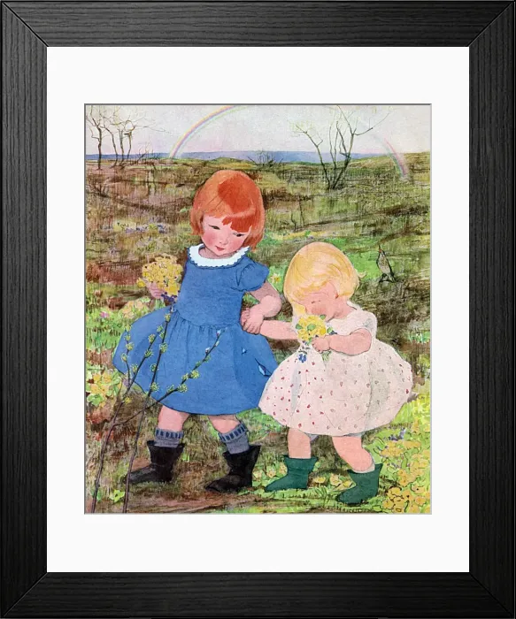 Framed Print : Two children with posies by Muriel Dawson Framed Print : Two children with posies by Muriel Dawson