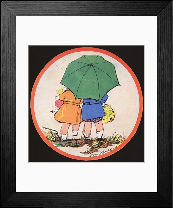 Framed Print : Two children under an umbrella by Muriel Dawson Framed Print : Two children under an umbrella by Muriel Dawson