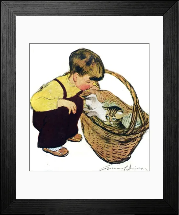 Framed Print : Little boy with cats by Muriel Dawson Framed Print : Little boy with cats by Muriel Dawson