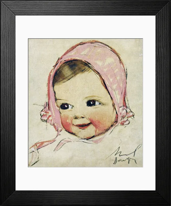 Framed Print : Baby in pink bonnet by Muriel Dawson Framed Print : Baby in pink bonnet by Muriel Dawson