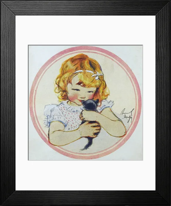 Framed Print : Little girl with kitten by Muriel Dawson Framed Print : Little girl with kitten by Muriel Dawson